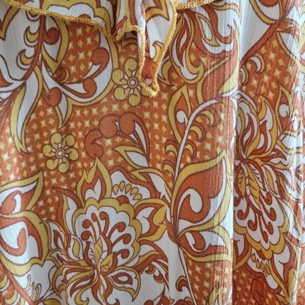 SUGARFOX BOHO PULLOVER TOP SZ M ORANGE GOLD - Picture 4 of 7